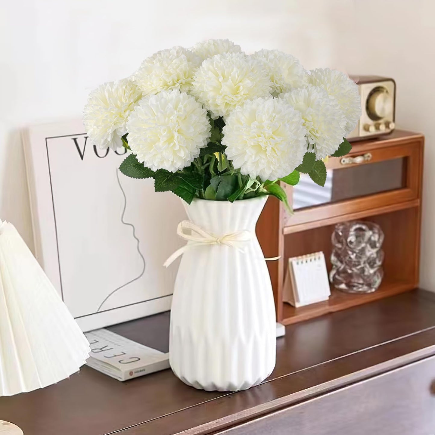 Hananona 12 Pcs Artificial Chrysanthemums Flowers Ball Flowers, Fake Mums Flowers White Silk Flowers for Spring Home Decor Indoor Floral Arrangement Table Centerpiece (12, White)