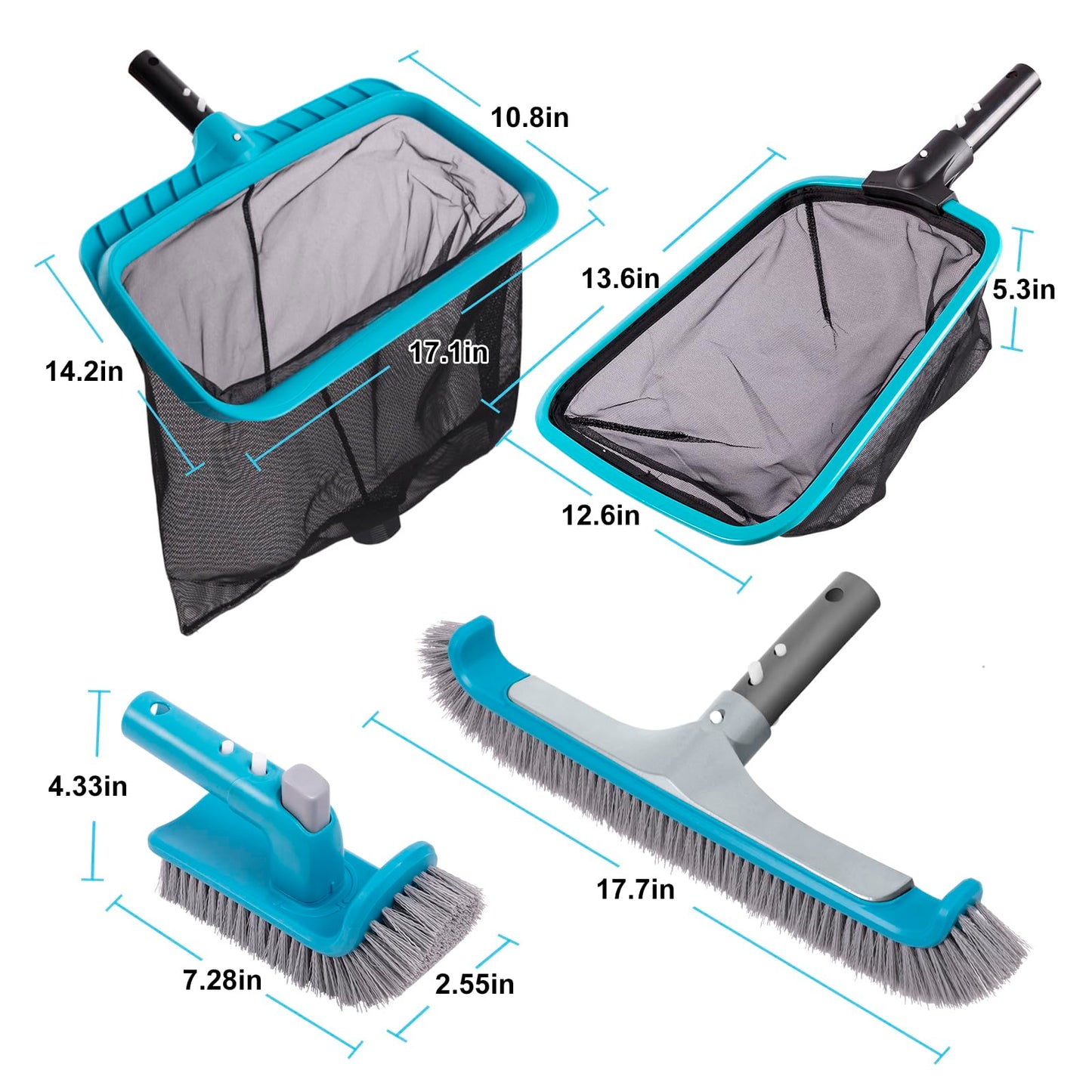 Sepetrel Deluxe Swimming Pool Cleaning Kit Including 2 Brush Heads, 2 Pool Skimmer Nets(NO Pole)