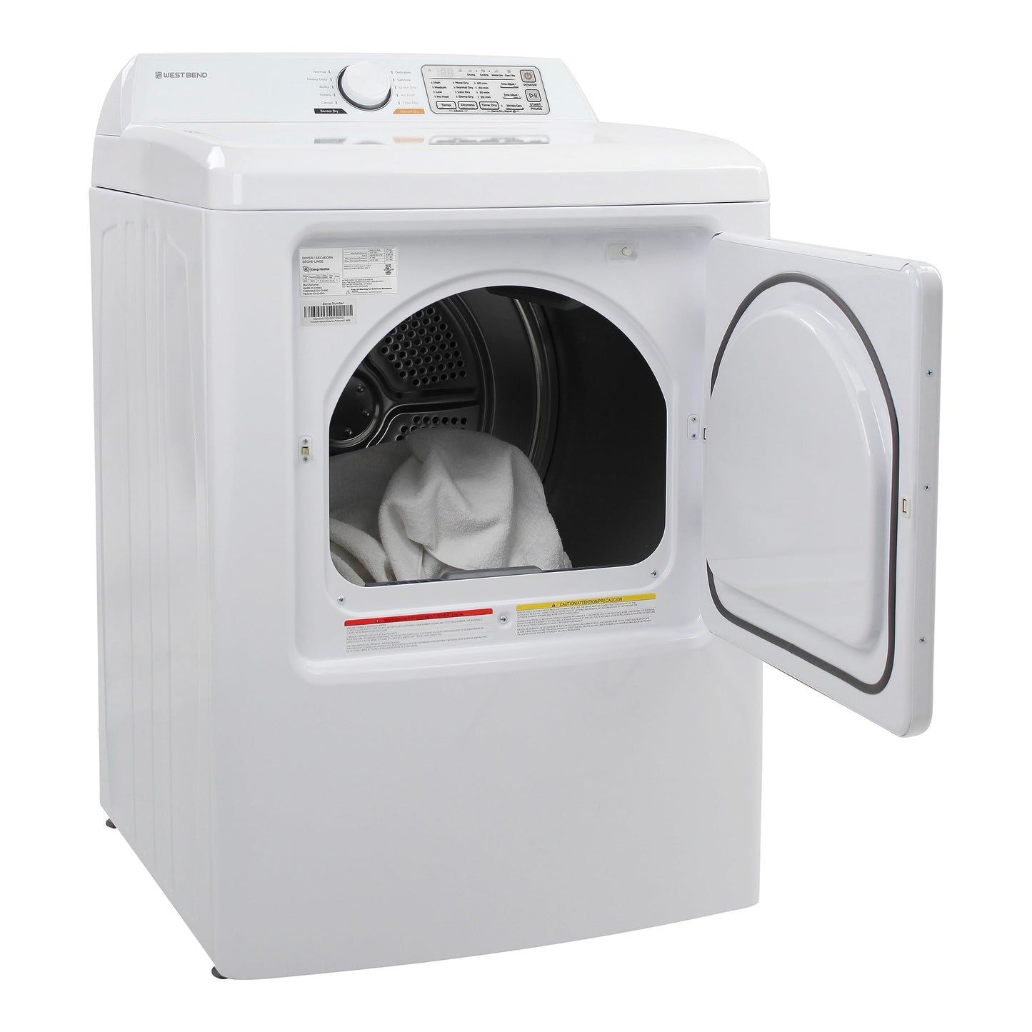 West Bend Clothes Dryer Front Load Gas, 6.7-Cu.Ft, White