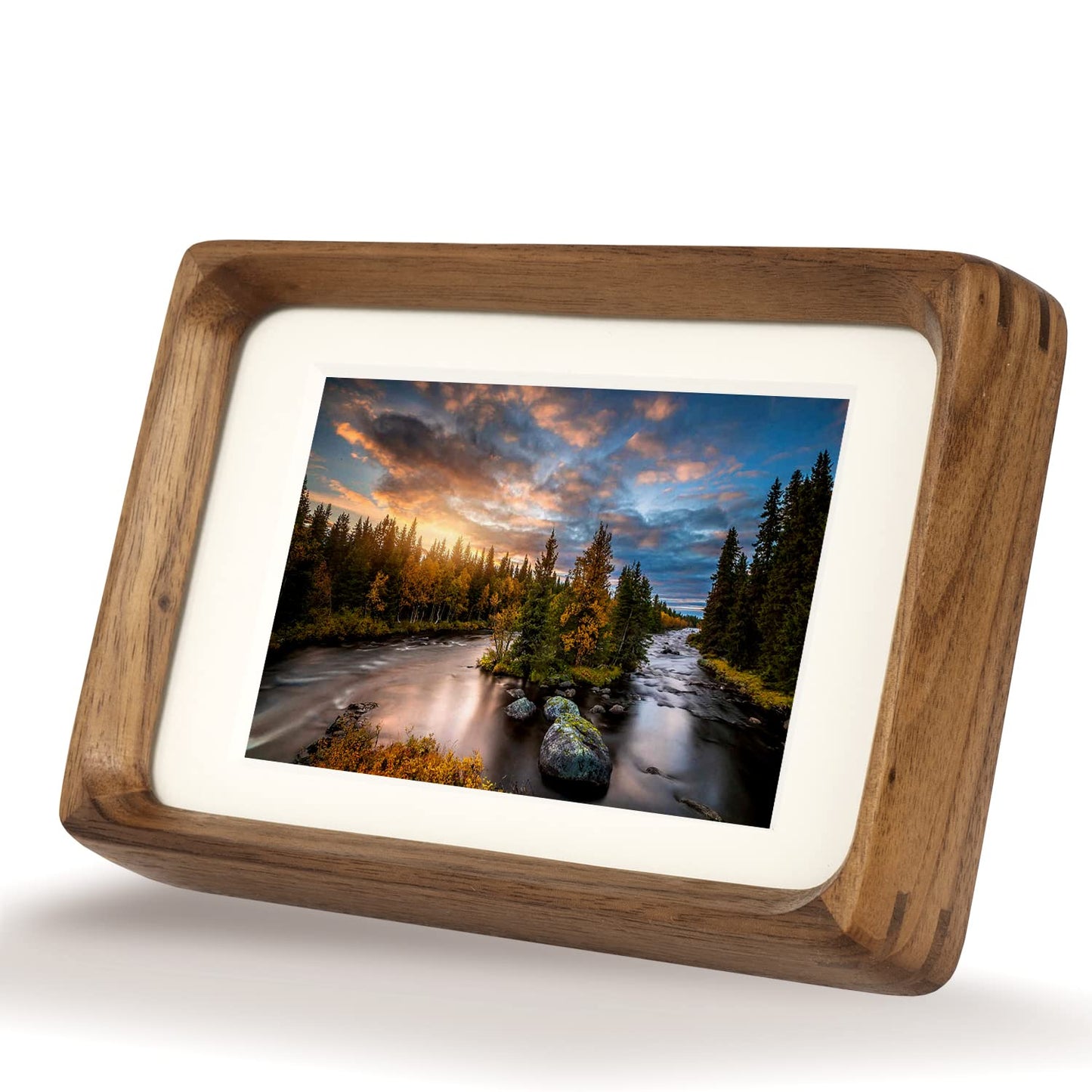 Natural Wood Photo Frames Inspired Tabletop Picture Frame with Mat, Vertical or Horizontal Display (Walnut, 4x6 matted to 3x5)