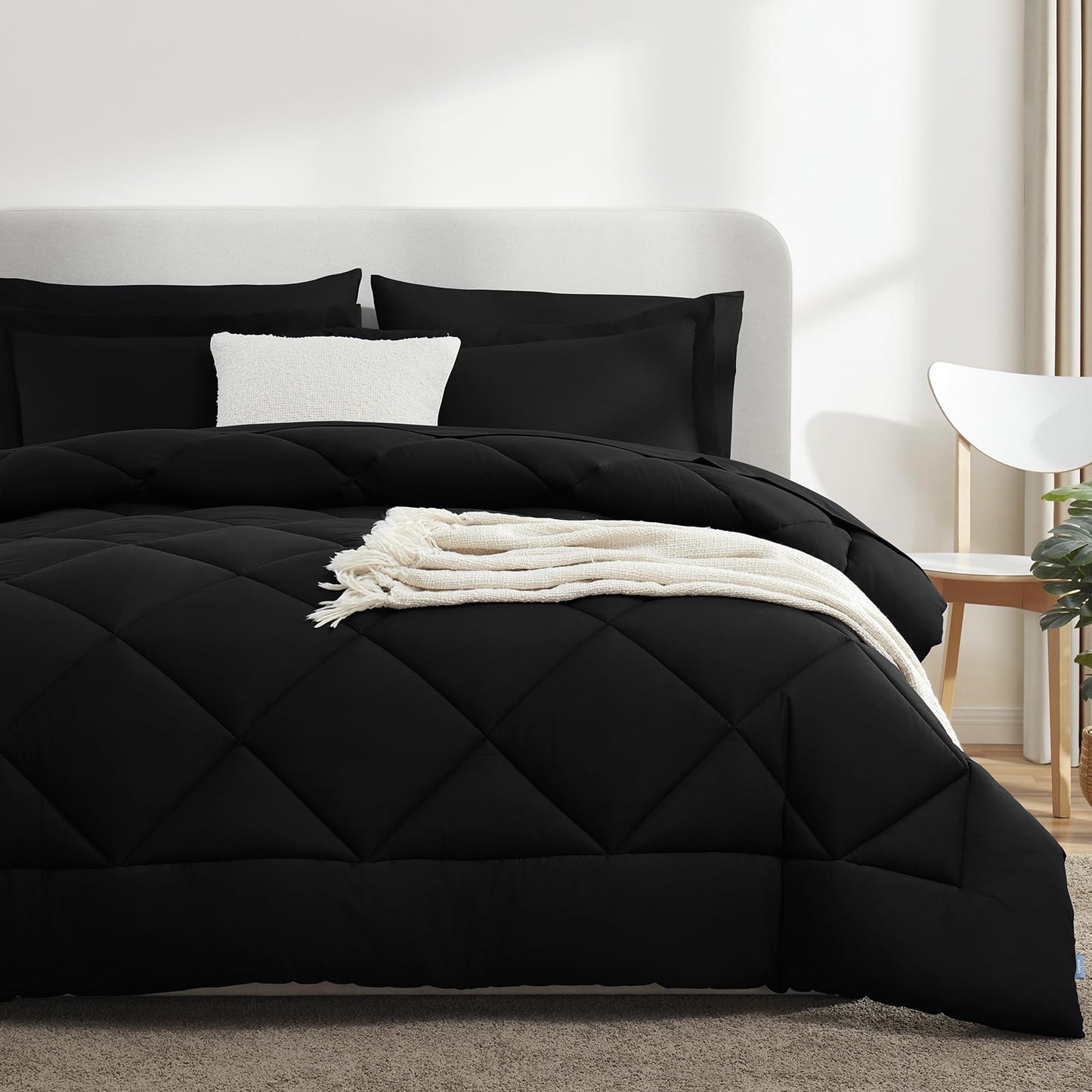CozyLux Twin XL Size Comforter Set 5 Pieces Black Twin Extra Long Bed in a Bag for College Dorm All Season Bedding Sets with Comforter, Pillow Shams, Flat Sheet, Fitted Sheet and Pillowcases