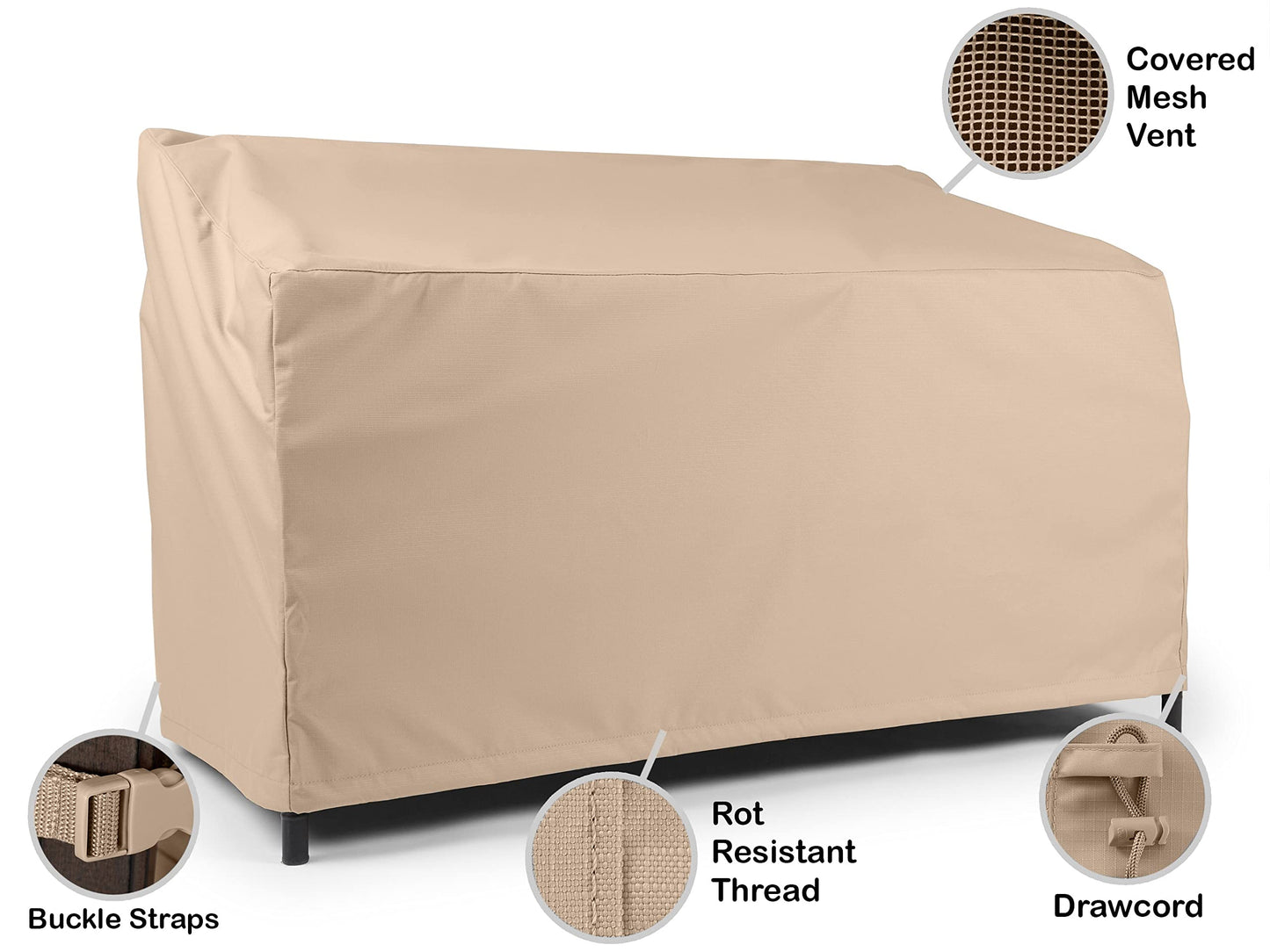 Covermates Outdoor Patio Glider Cover - Heavy-Duty Polyester, Weather Resistant, Drawcord Hem, Seating and Chair Covers, 66W x 34D x 38H, Ripstop Tan