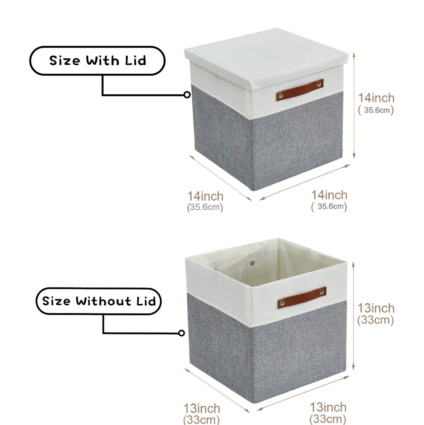 DECOMOMO Storage Cubes with Lid [3-Pack] Large Storage Box, Stackable Storage Bin With Dual Handles for Organizing Toys Books Shelves Office Nursery (Grey and White, 13 x 13 x 13 inch)