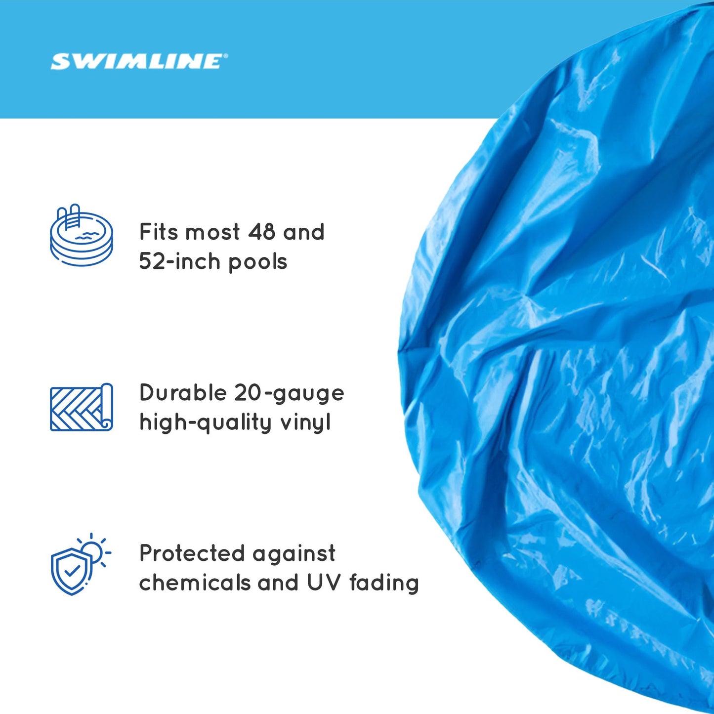 Swimline 24 Feet Solid Round Above Ground Swimming Pool Overlap, Standard Gauge Liner, Vinyl, Easy Installation, Blue