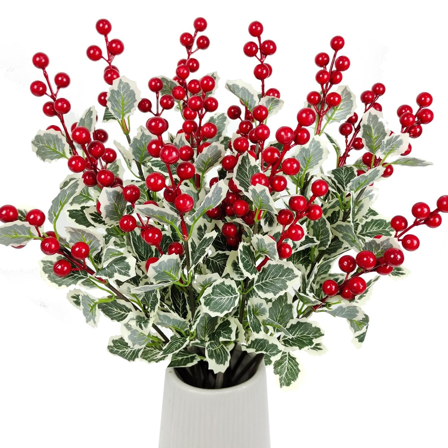 Guagb 10 PCS Christmas Flowers Artificial Berries Picks Decor, Holly Red Berry Stems, Christmas Tree Decoration Winter Fake Flowers Faux Bouquet Home Indoor Christmas Ornaments