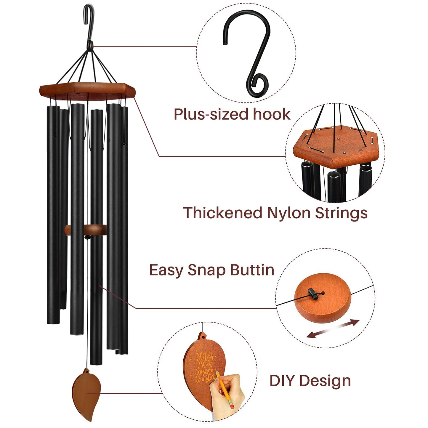 Sympathy Wind Chimes for Outside Deep Tone, Memorial Loss of a Loved, Large Wind Chimes with 6 Thicken Tubes & Hook, Outdoor Gifts Mother, Garden Decor