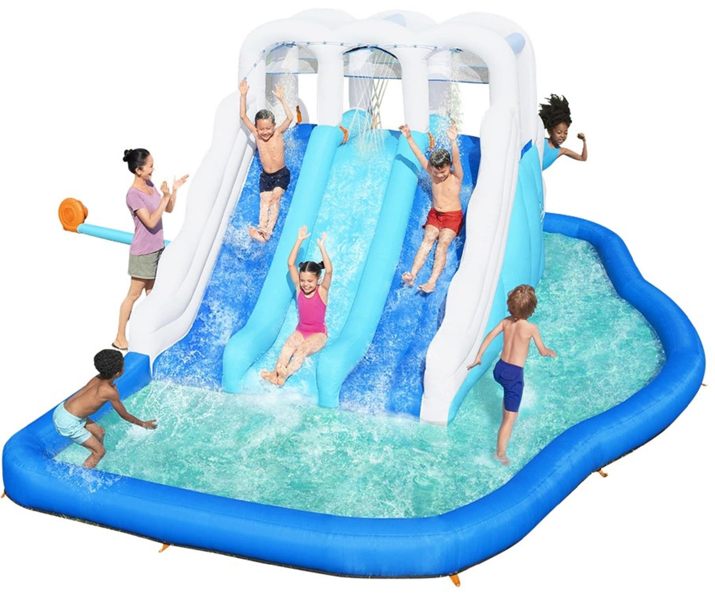 Bestway H2OGO! Waterfall Waves Mega Water Park | Inflatable Slide and Pool Fits Up to 6 Children