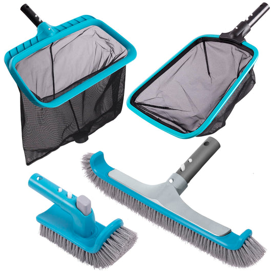 Sepetrel Deluxe Swimming Pool Cleaning Kit Including 2 Brush Heads, 2 Pool Skimmer Nets(NO Pole)