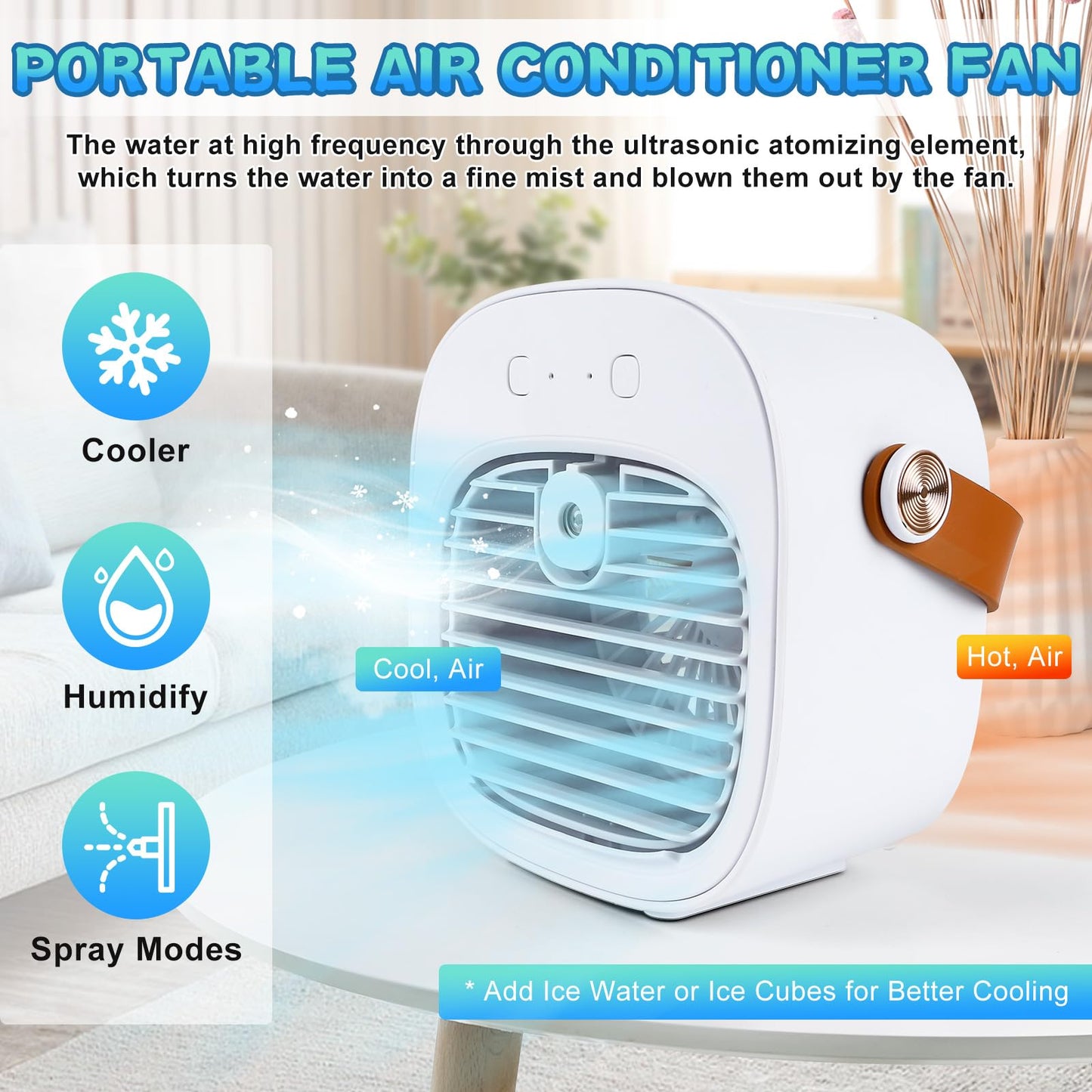 Portable Air Conditioners Fan, Mini Air Conditioner Personal Evaporative AC with 3 Speeds, Small Air Cooler for Travel, Campaing, Room, Bedroom, Outdoor