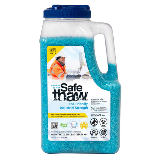 Safe Thaw Concrete Safe 100% Salt Free, Pet Safe Snow & Ice Melter, Industrial Strength, Chloride-Free and Traction Agent. Use on Asphalt, Roofs & On Any Surface, 10 Pound Jug