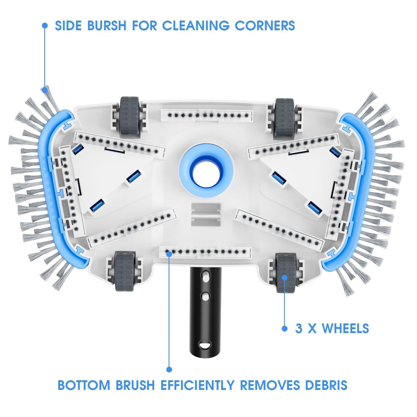 (2024 New Version) Pool Vacuum Head with Direction-Control Swivel Handle, Stable-Maintain Spring, Vinyl Pool Vac with Wheels, Side Brush for Inground & Above Ground Pools