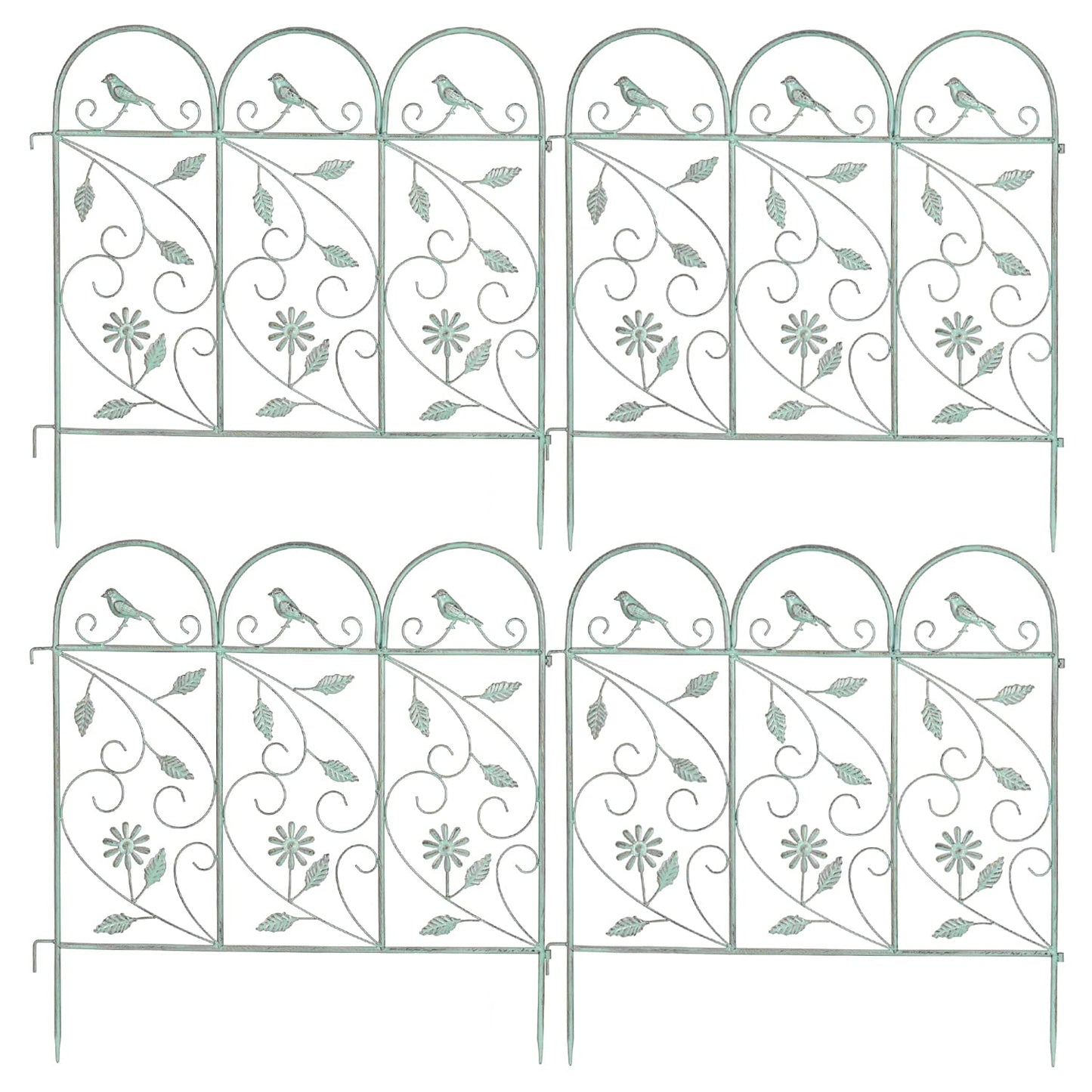 Sungmor 25in x 8ft Metal Garden Fence Border, Rustic Style Decorative Garden Fence Animal Barrier, Landscape Pathway Edge Iron Picket Fence Panels, Plant Support Climbing Trellis, Pack of 4