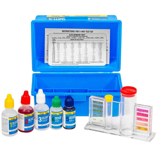 XtremepowerUS 5-Way Swimming Pool Test Kit pH, Chlorine, Bromine, Alkalinity Chemistry Testing with Case