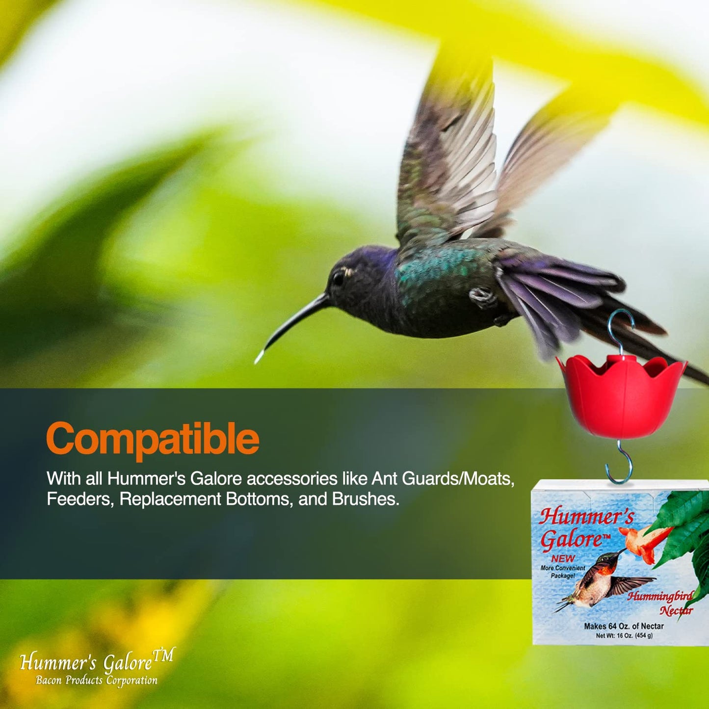 Hummer's Galore Hummingbird Food - Ready-to-Mix Hummingbird Nectar, All-Natural Nectar Collector Formula, No Preservatives or Dyes, Makes 64 Ounces (4 Packets Included)