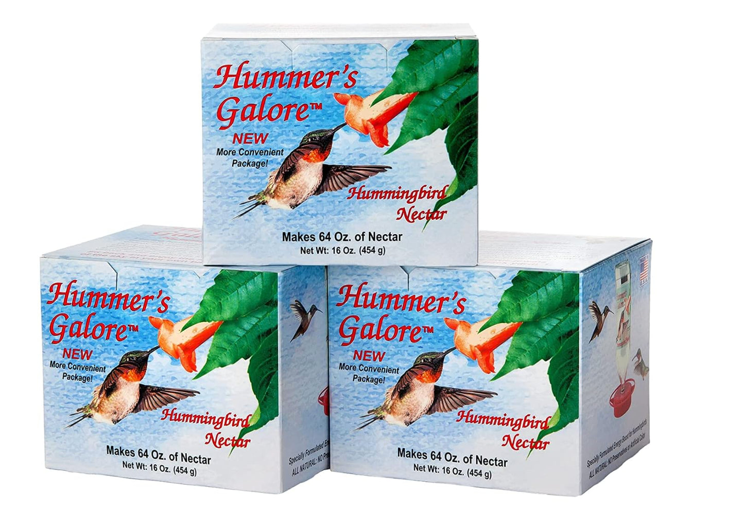 Hummer's Galore Hummingbird Food, Ready-to-Mix Hummingbird Nectar, All-Natural Nectar Collector Formula, No Preservatives or Dyes, Makes 192 oz (Pack of 3)