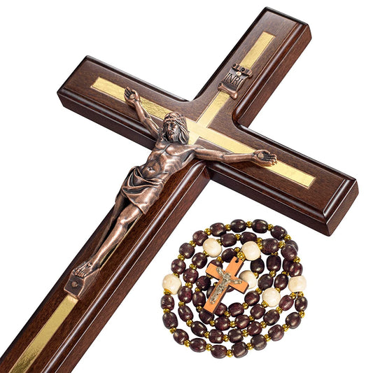 Asterom Crucifix Wall Cross - Handmade Wood Cross Wall Decor - Catholic Crucifix - 12 Inch