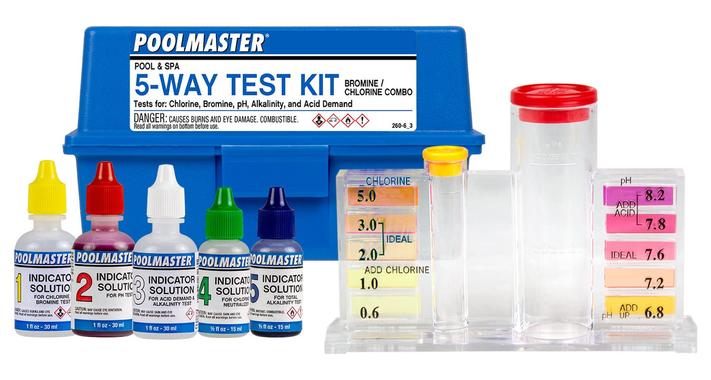 Poolmaster 22260 Essential Collection Chemistry Set, 5-Way Swimming Pool and Spa Water Test Kit, Small, Multi