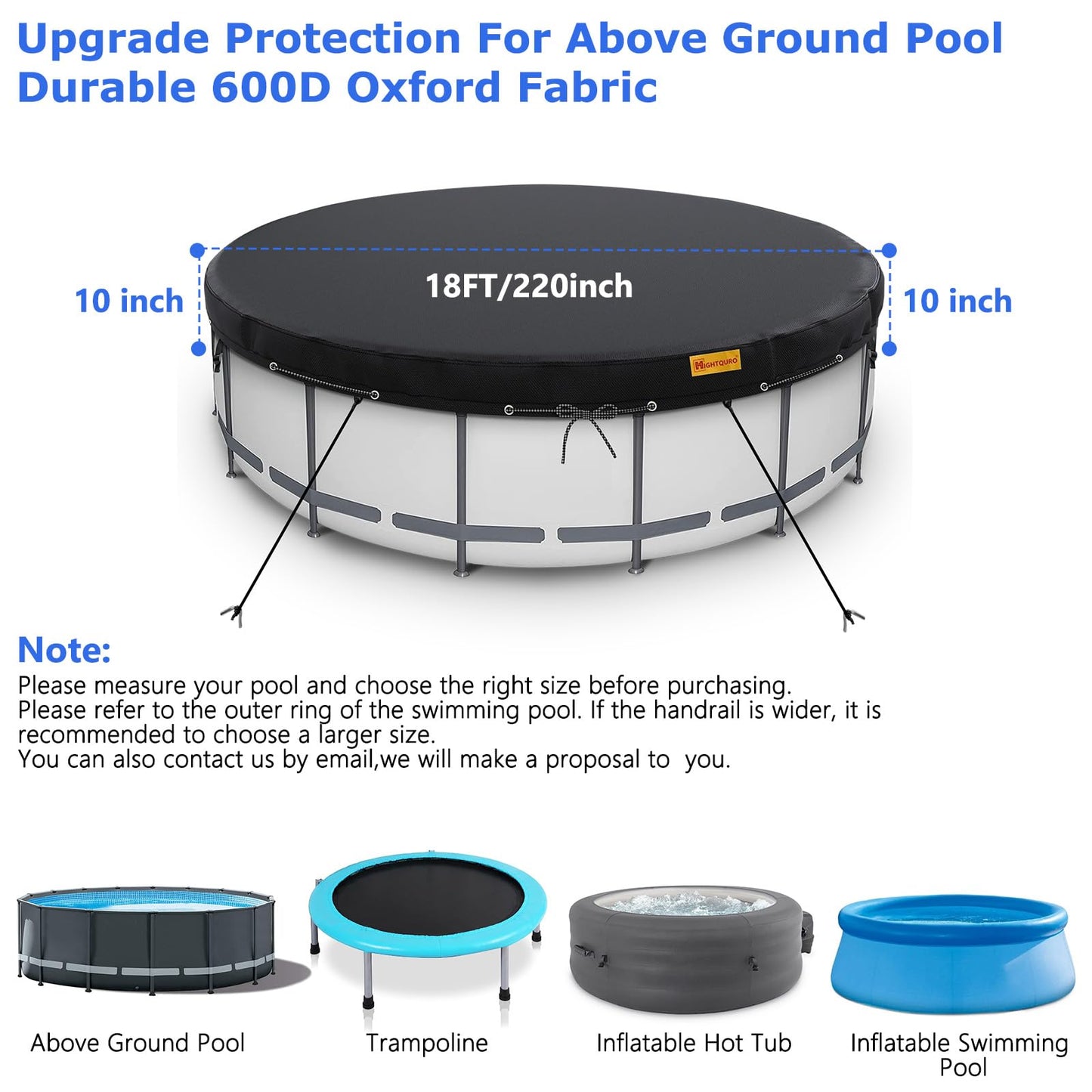 HIGHTQURO 18Ft Round Pool Cover, Inground Pool Covers for Above Ground Pools, Swimming Pool Cover Protector with Tie-Down Ropes & 4 Sandbags Increase Stability, Waterproof Dustproof Hot Tub Cover