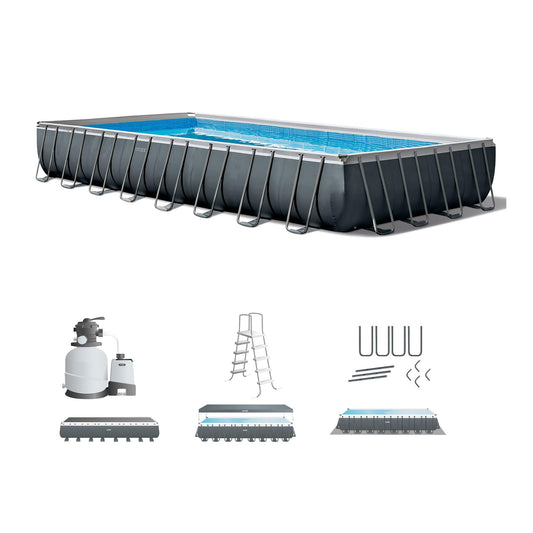 INTEX 26373EH Ultra XTR Deluxe Rectangular Above Ground Swimming Pool Set: 32ft x 16ft x 52in – Includes 2800 GPH Sand Filter Pump – Easy Assembly