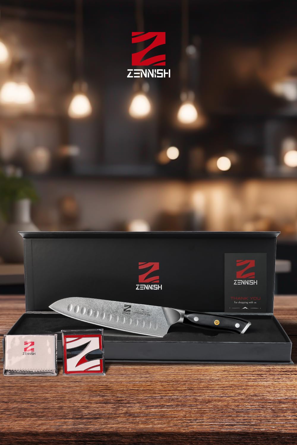 Zennish Santoku Knife, 7‘’ Professional Chef Knife Japanese Damascus AUS-10 Stainless Steel Kitchen Knife, High Carbon Forged Santoku Knives With Full Tang G10 Handle, Premium Gift Box