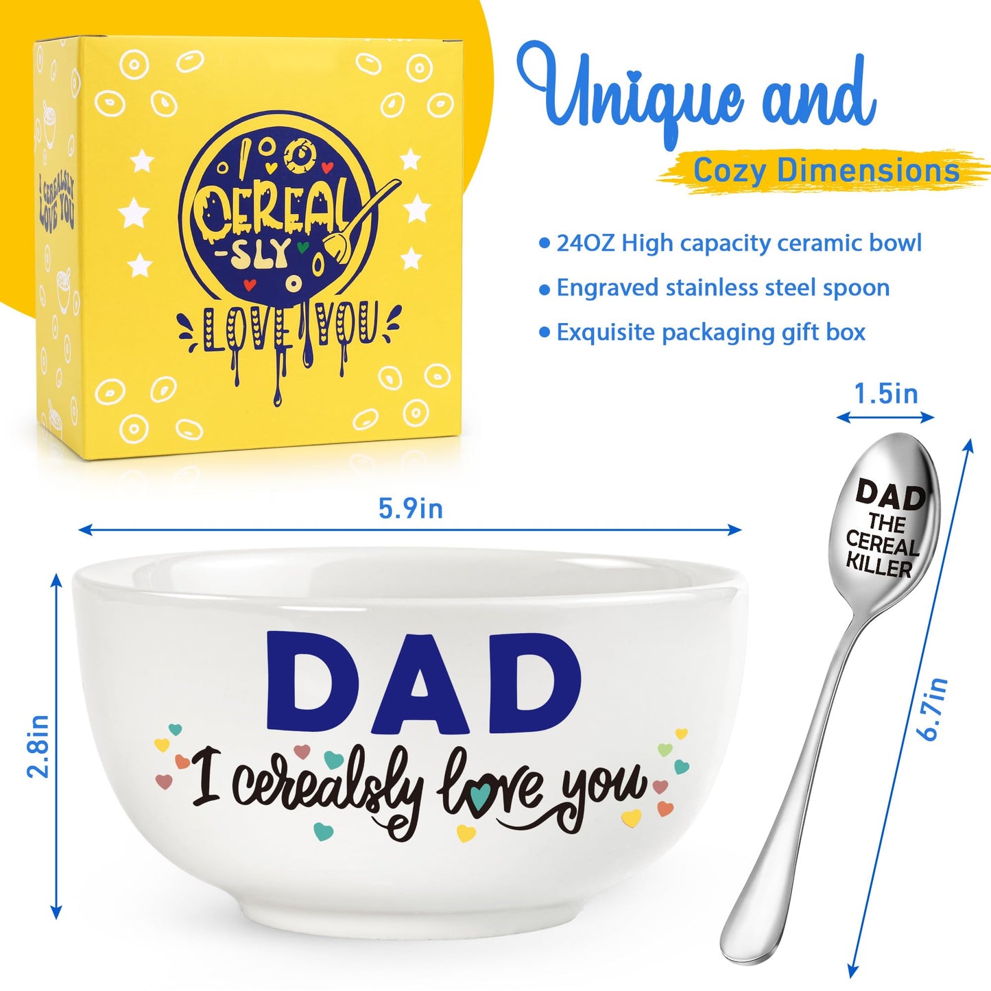 BackURyear Dad Christmas Gifts from Kids, Dad Xmas Stocking Stuffer, Cool Gifts for Dad Step Dad, Holidays Birthday Dad Gifts from Daughter Son Wife, Cereal Lover Dad Breakfast Bowl Presents