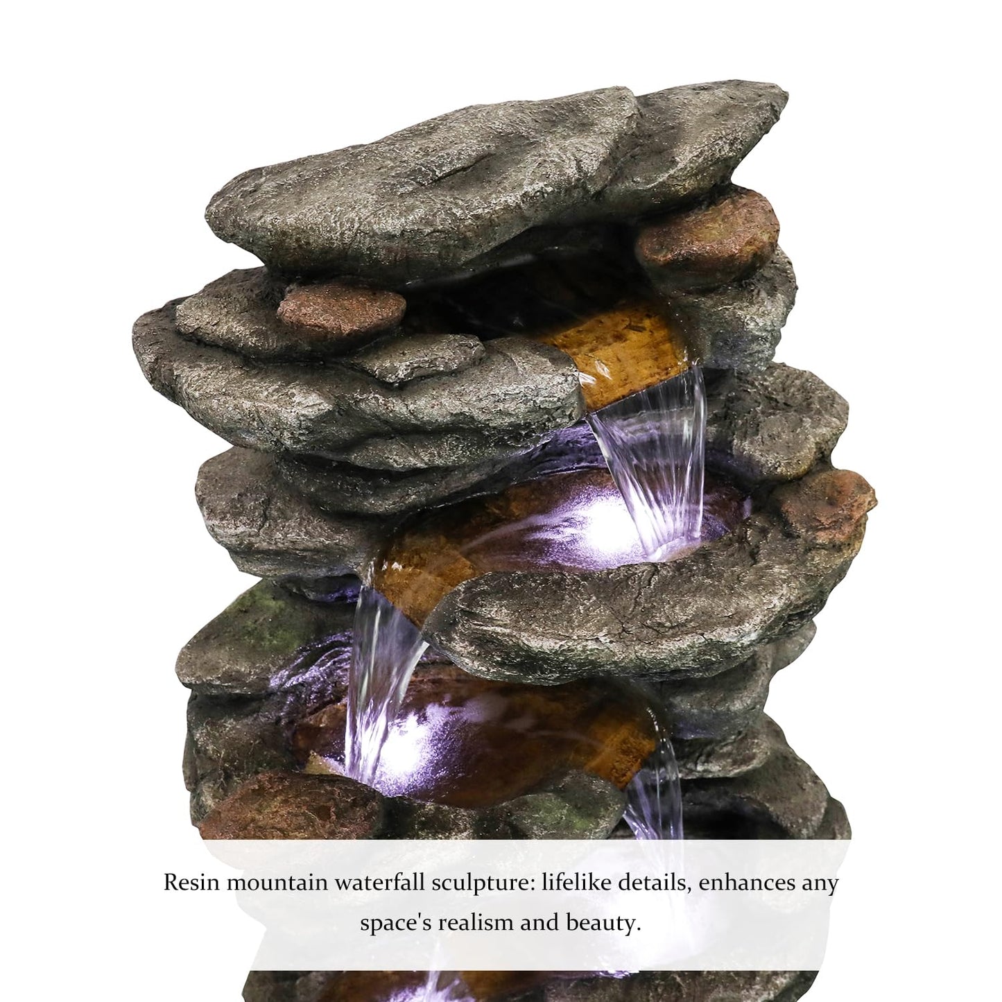 SunJet 40" High 6-Tiers Cascading Rock Outdoor Water Fountain with LED Lights - Large Outdoor Fountains and Waterfalls for Garden or Patio, Yard, and Deck Decor, Featuring Natural Stone Look