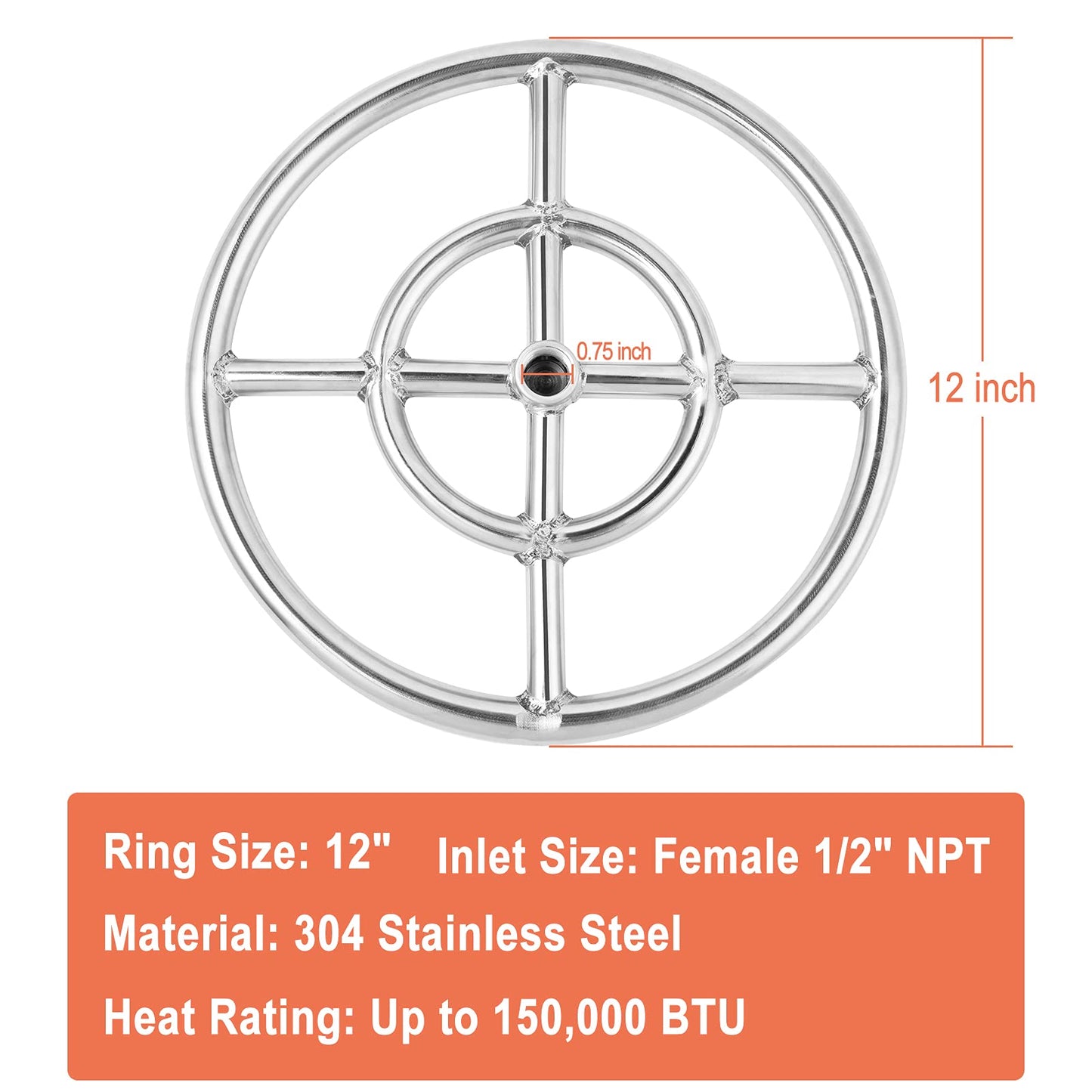 GASPRO Propane Gas Fire Pit Kit, with 12 Inch Fire Pit Burner Ring, for DIY & Upgrade Propane Fire Pit, Fireplace, Heavy Duty 304 Stainless Steel, Indoor & Outdoor Use