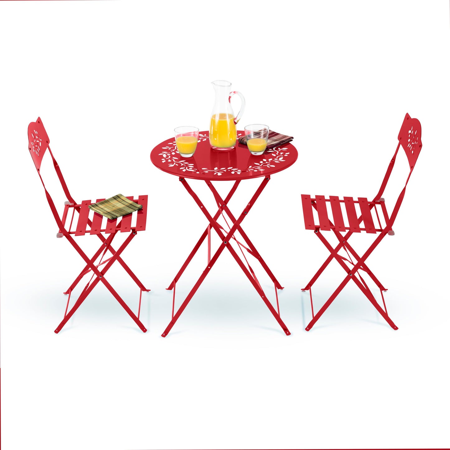 Alpine Corporation Indoor/Outdoor 3-Piece Bistro Set Folding Table and Chairs Patio Seating, Red