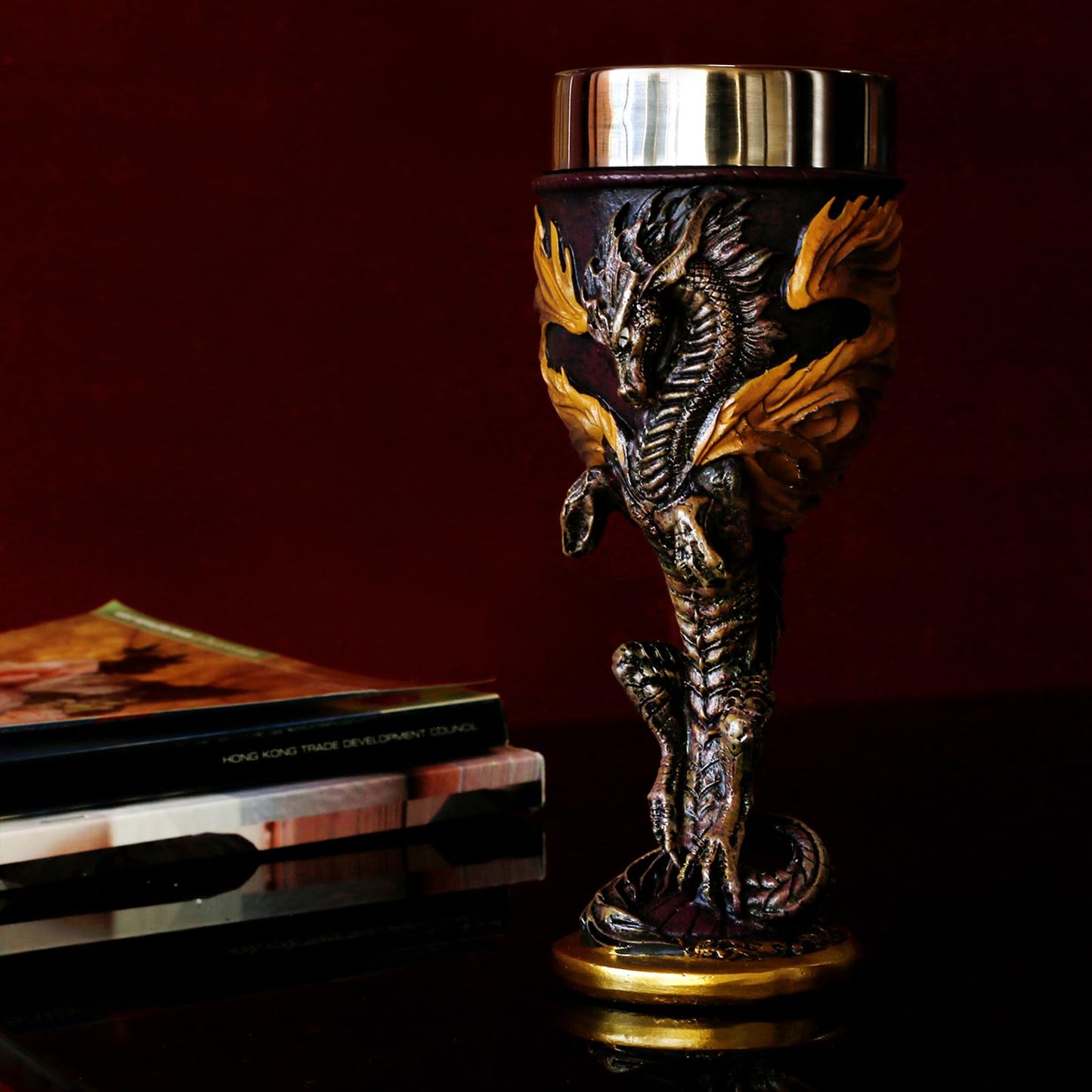 alikiki Medieval Flame Dragon Wine Goblet - Fantasy Dungeons and Dragons Wine Chalice Goblet- 7oz Stainless Steel Cup Drinking Vessel - Ideal Novelty Gothic Father Day Gift Party Idea