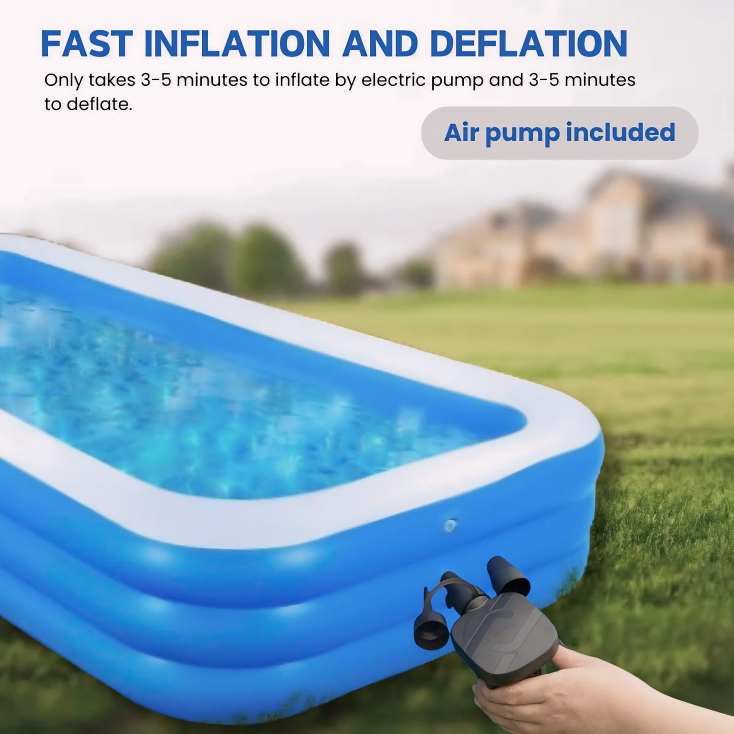 Berlin Direct Inflatable Pool 105"" x 65"" x 20"" - Electric Pump Included - Triple Chamber - Double Thick Material (8.75ft x 5.4ft x 1.7ft), Blue, RXZ12