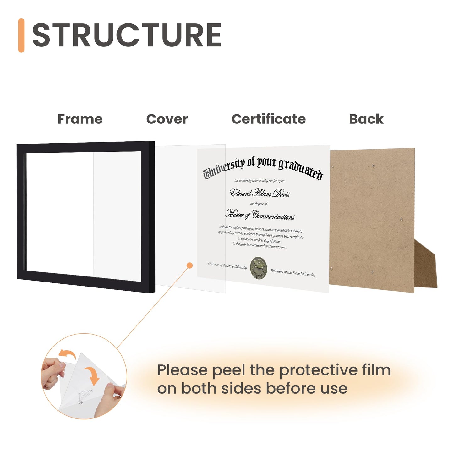 upsimples 8.5x11 Picture Frame Certificate Document Frame with Clear Plexiglass, 1 Pack Diploma Frame for Wall and Tabletop, Black