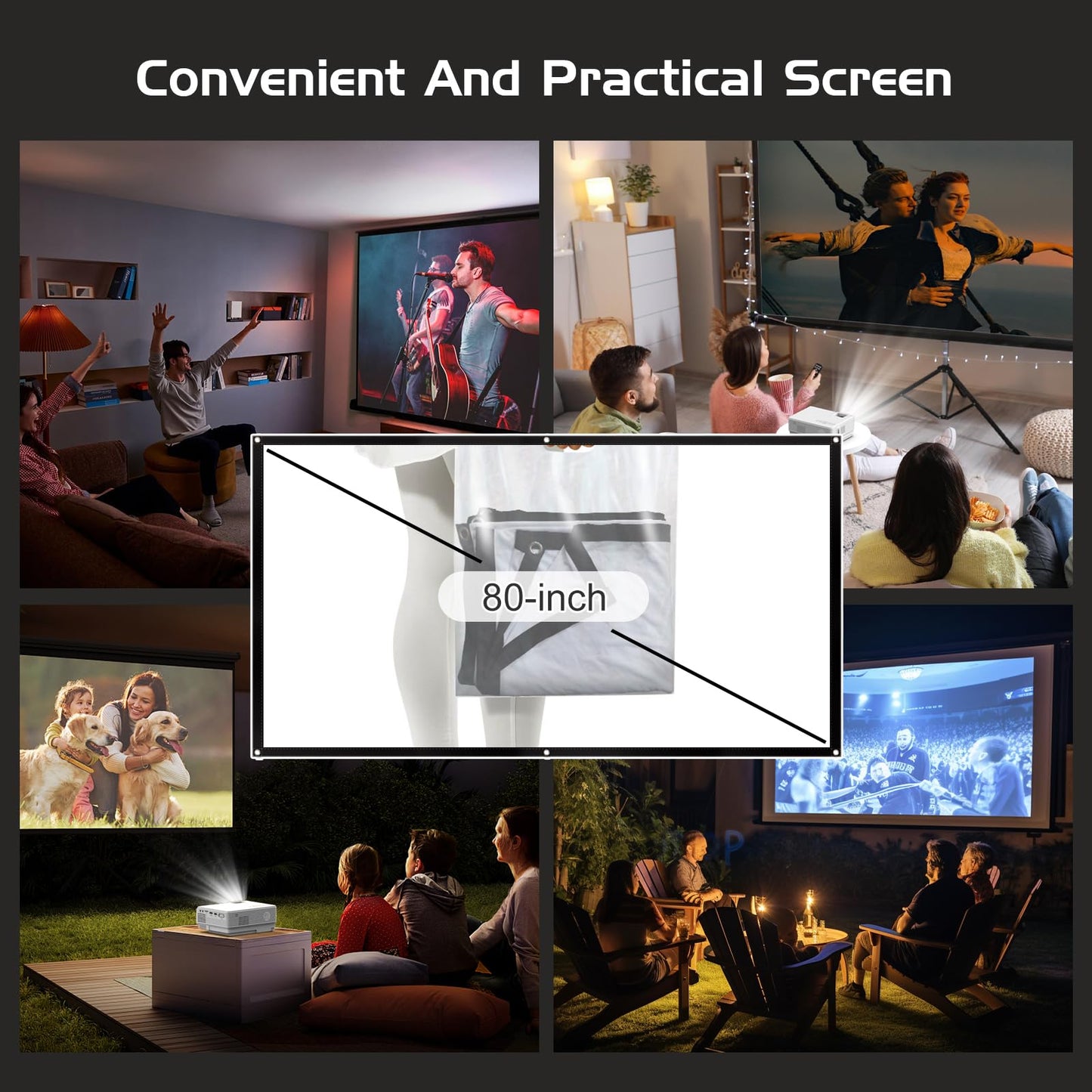 PANSEBA Projector with Two-way Bluetooth, Mini Projector with Projector Screen, Full HD 1080P Portable Video Projector, Home Movie Projector Compatible with HDMI/USB/Smartphone