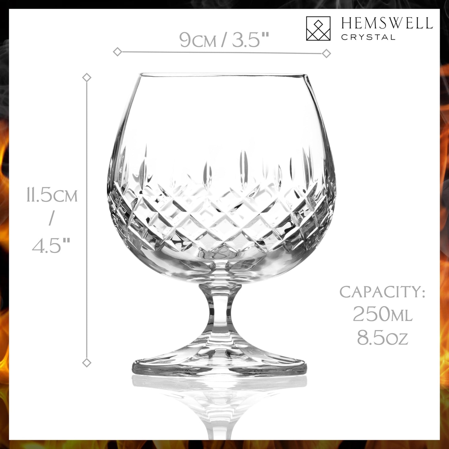 Hemswell Crystal Single Brandy Snifter Cognac Glass - Small Snifter Glasses for Scotch, Brandy or Whisky - Elegant and Exquisite Cognac Balloon Glass - European Crystal 8.5oz - Wicklow Design