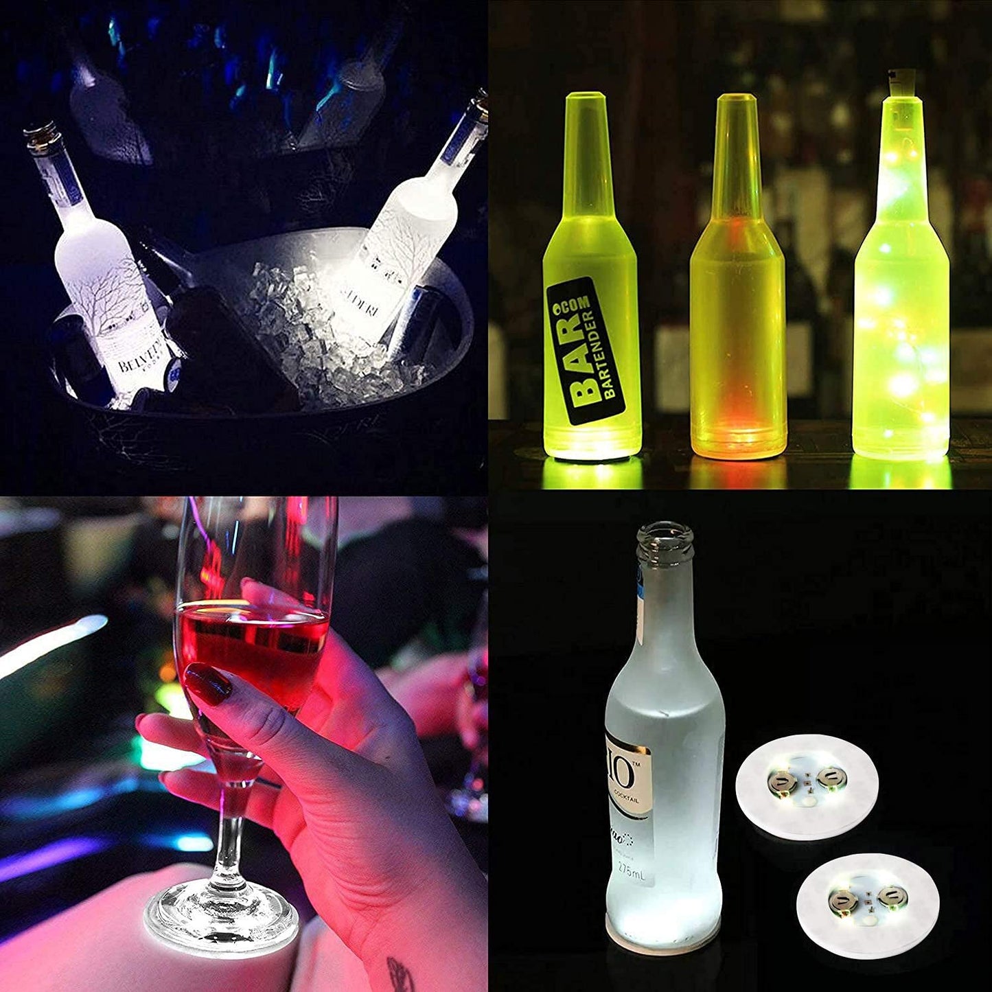 LOGUIDE LED Light Up Coasters,LED Bottle Lights, Bottle Glorifier,LED Sticker Coaster Discs for Drinks,Flash Cup Coaster Flashing Shots Light (Cool-White)