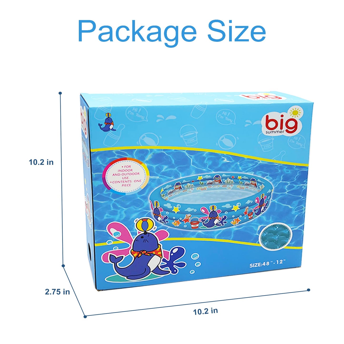 3 Rings Kiddie Pool for Toddler, 48”X12”，Kids Swimming Pool, Inflatable Baby Ball Pit Pool, Small Infant Pool (Blue)