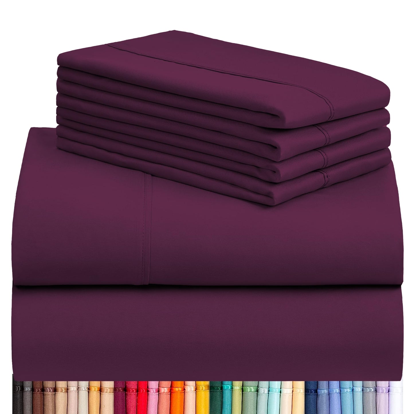 LuxClub 6 PC King Sheet Set, Breathable Luxury Bed Sheets, Deep Pockets 18" Wrinkle Free Cooling Bed Sheets Machine Washable Hotel Bedding Silky Soft - Eggplant King