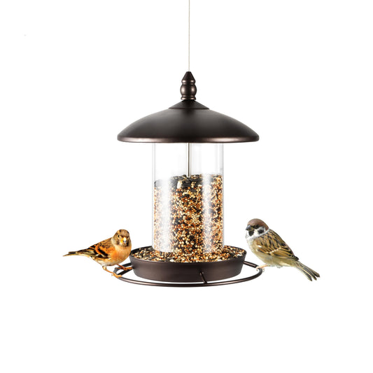 Metal Bird Feeder for Outside Hanging,Wild Bird Feeders for Cardinal, Large Roof and Tray - 6 Port