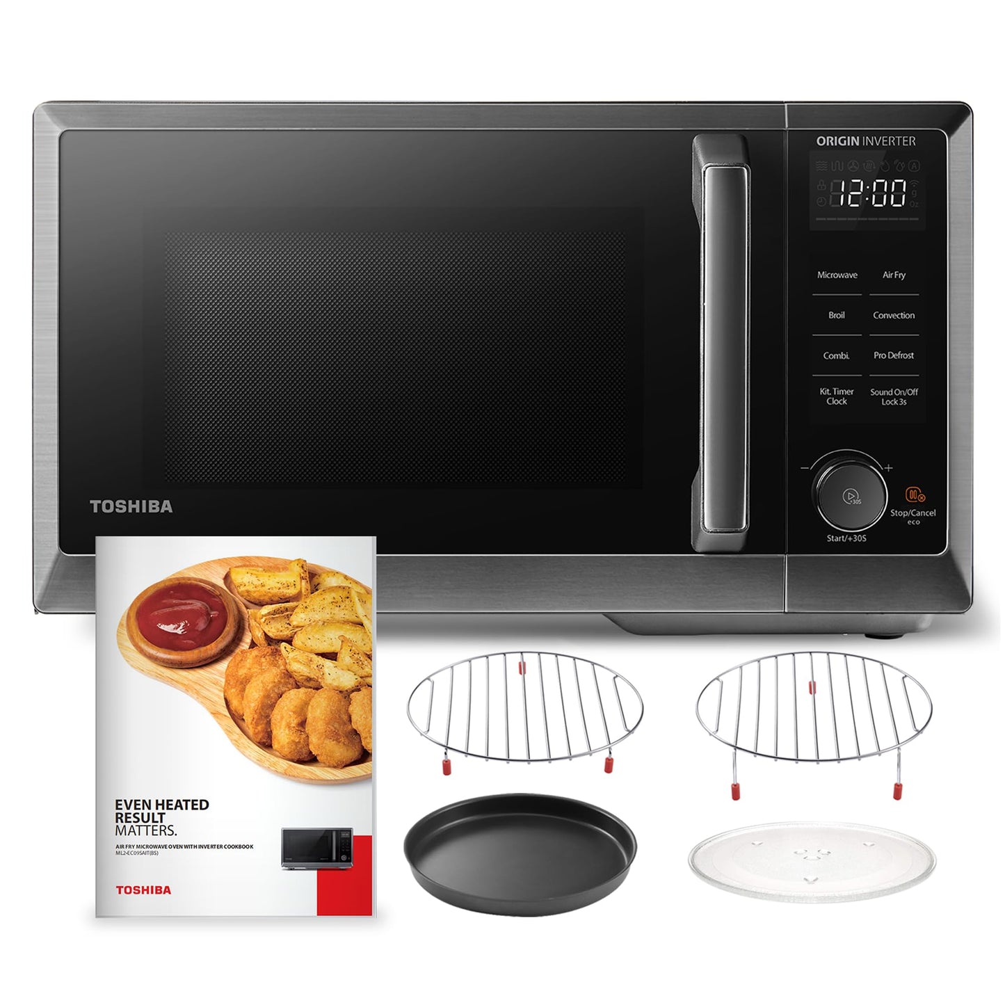 TOSHIBA 6-in-1 Air Fryer Microwave Oven Combo ORIGIN INVERTER Ultra-Quiet Countertop Microwave, Even Defrost Convection, Speedy Combi, Broil 11.3'' Turntable Mute Function, 27 Auto Menu