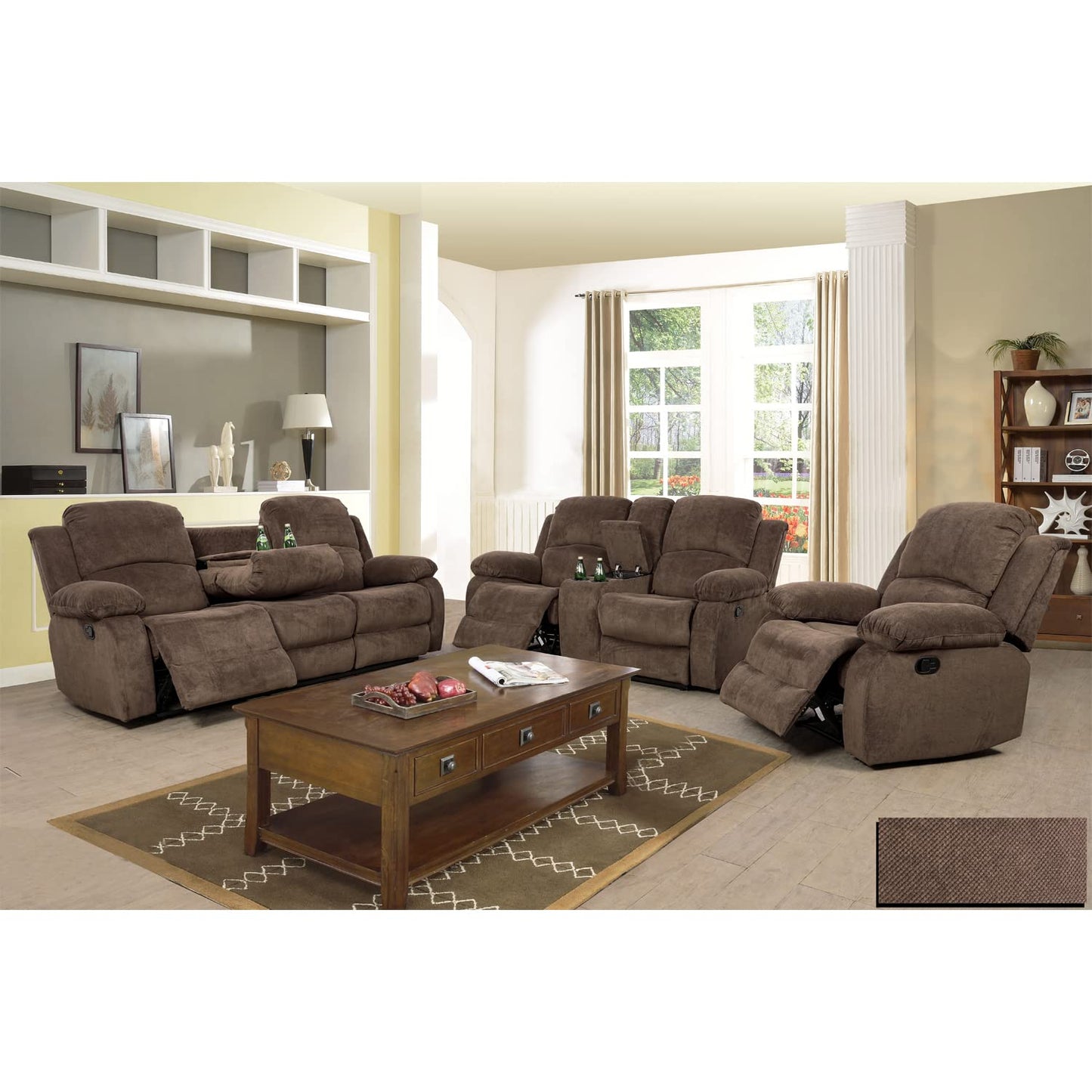 A Ainehome 3 Piece Set Corduroy Recliner Sofa Set with Storage, Modern, Taupe Brown, for Living Room/Office