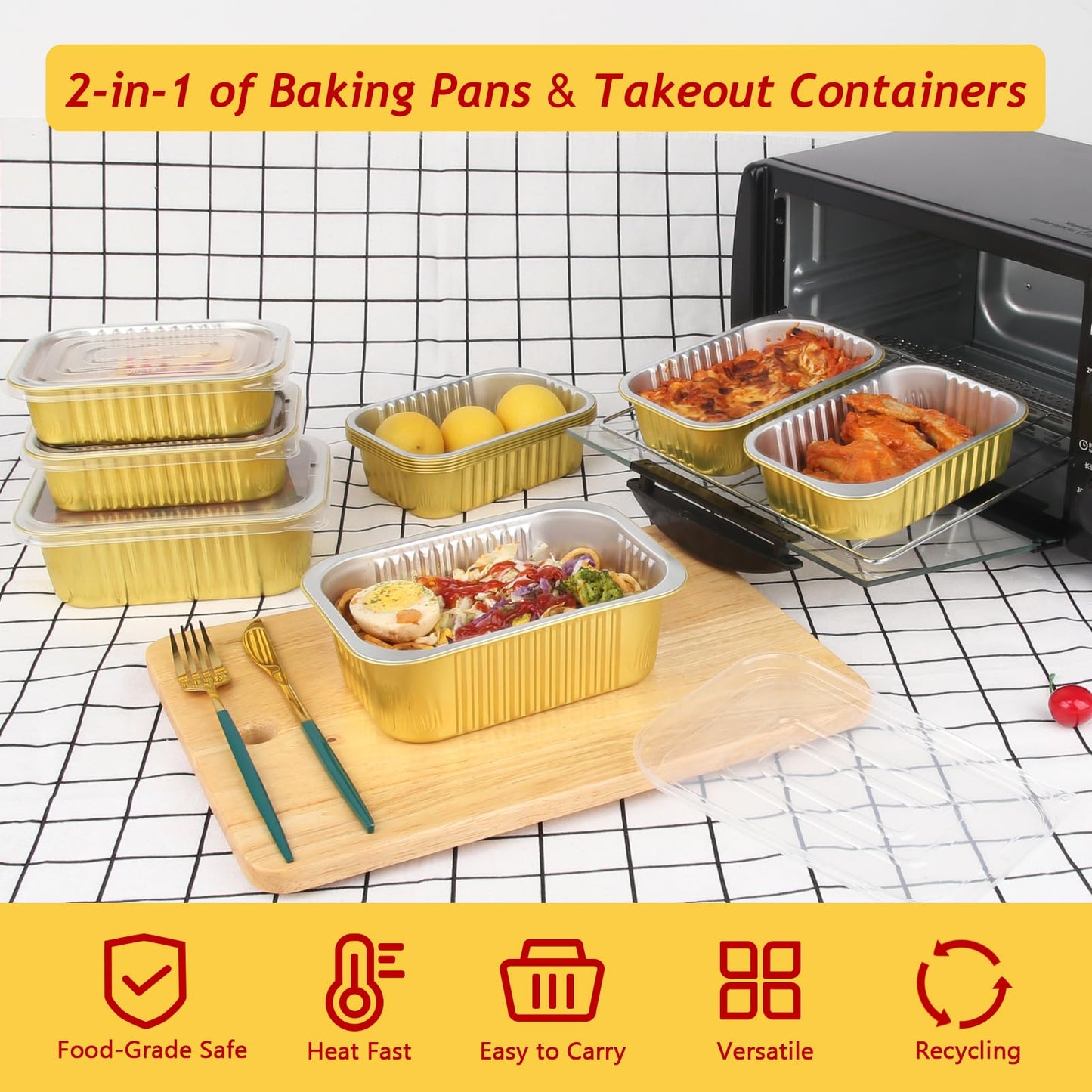 LNYZQUS 1lb Small Aluminum Pans With Lids 30 Pack, 16oz Foil Baking Tins Leftover Containers Takeout To Go Food Containers With PP Covers,Disposable Individual Pie Cake Pans Holders