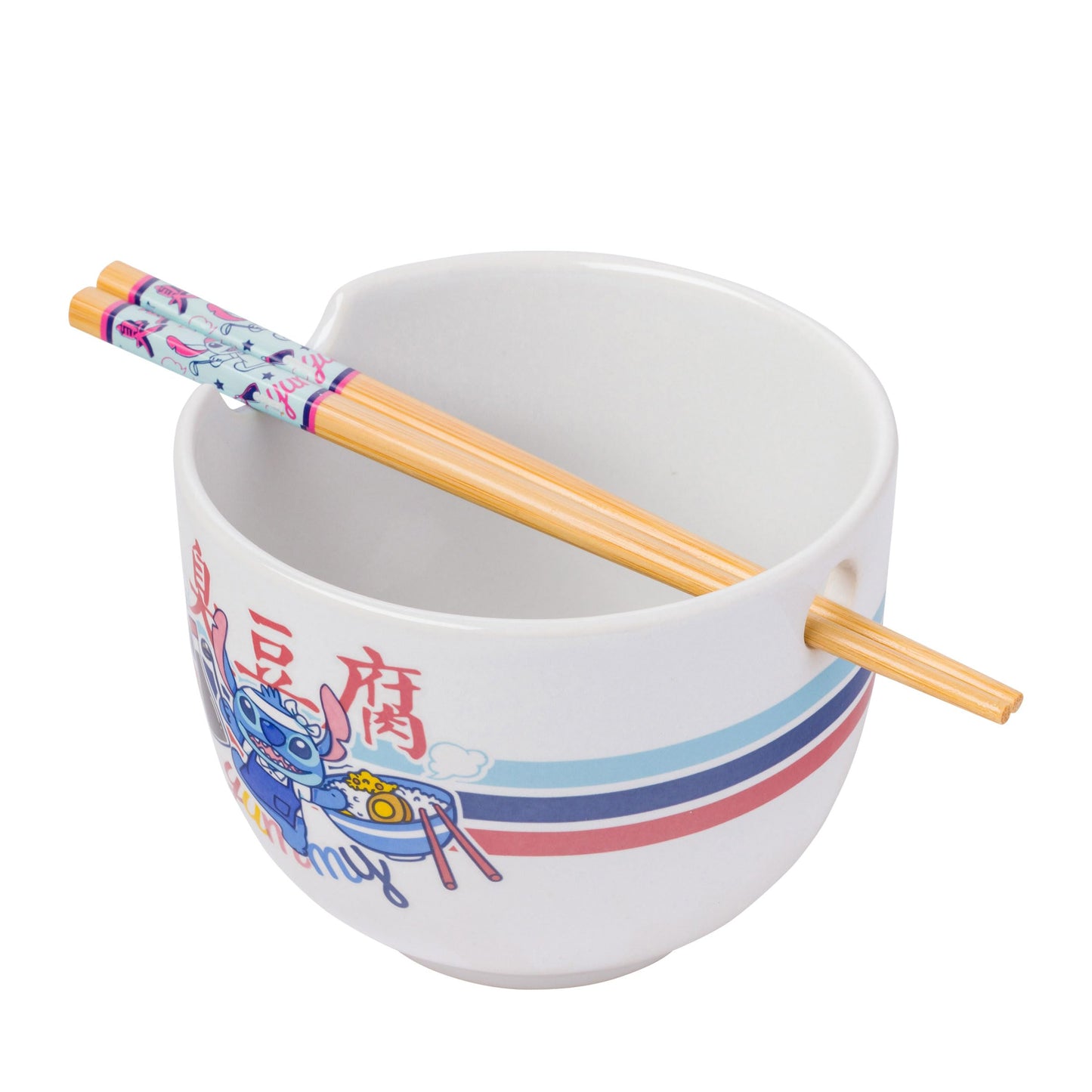 Silver Buffalo Lilo and Stitch Yummy Ceramic Ramen Noodle Rice Bowl with Chopsticks, Microwave Safe, 20 Ounces