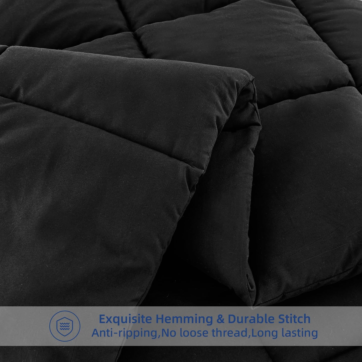 All Season Full Size Cooling Comforter，Fluffy Down Alternative Comforter Quilted Duvet Insert with Corner Tabs Luxury Soft Hotel Comforter Black (82“×86”)