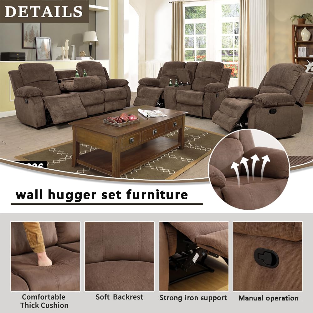 A Ainehome 3 Piece Set Corduroy Recliner Sofa Set with Storage, Modern, Taupe Brown, for Living Room/Office