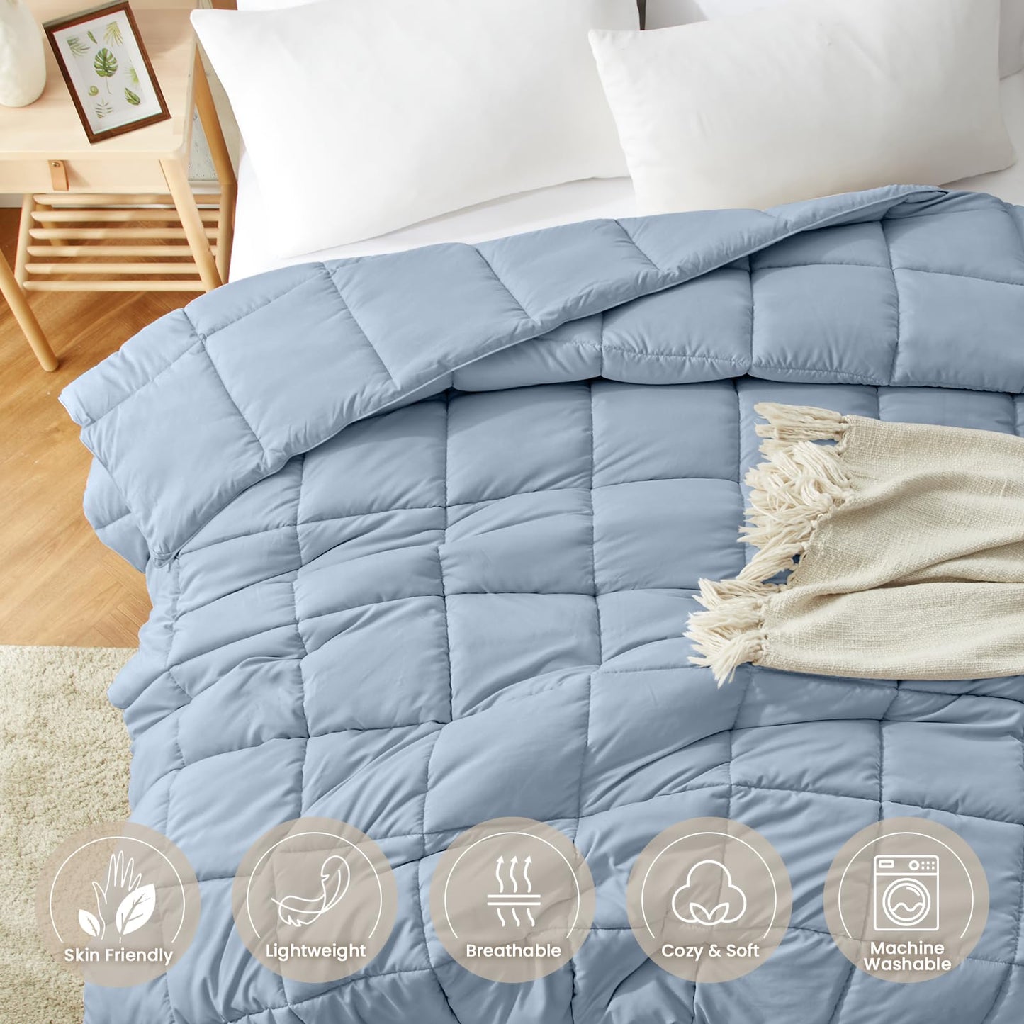 Homelike Moment Lightweight Twin Comforter-Blue Down Alternative Comforters Twin Size Bed, All Season Duvet Insert Quilted Bedding Comforter Soft Twin Size, 64x88IN