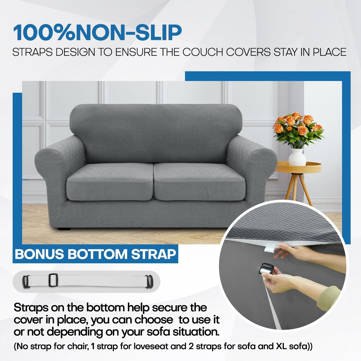 XINEAGE 2024 Newest 4 Pieces Couch Covers for 3 Cushion Couch Super Stretch Thick Soft Sofa Cover Anti Slip Sofa Slipcover Dogs Cats Furniture Protector (Light Gray, 71"-91")