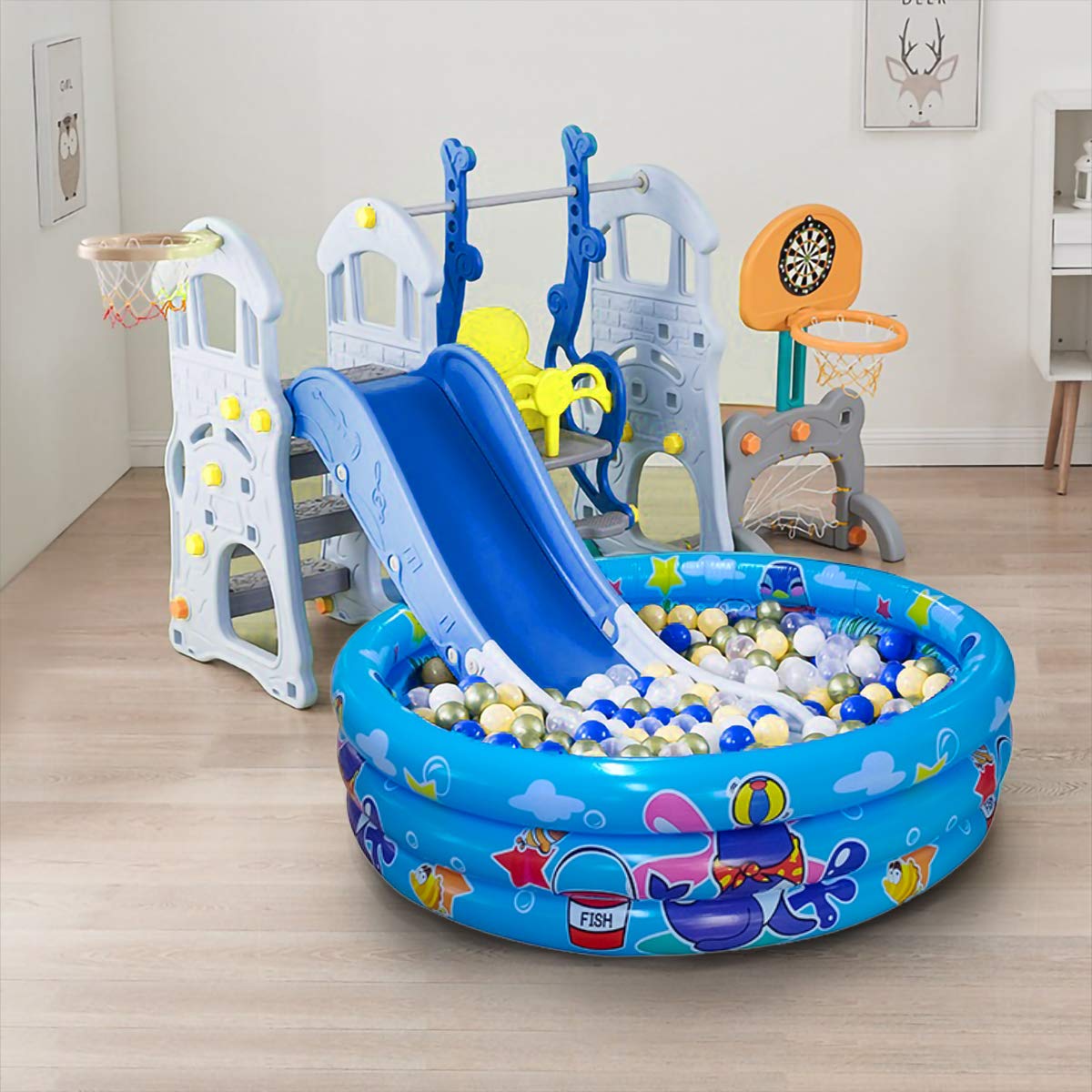 3 Rings Kiddie Pool for Toddler, 48”X12”，Kids Swimming Pool, Inflatable Baby Ball Pit Pool, Small Infant Pool (Blue)