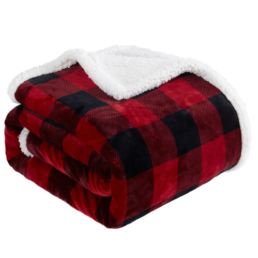 Touchat Sherpa Red and Black Buffalo Plaid Christmas Throw Blanket, Fuzzy Fluffy Soft Cozy Blanket, Fleece Flannel Plush Microfiber Blanket for Couch Bed Sofa (60" X 70")