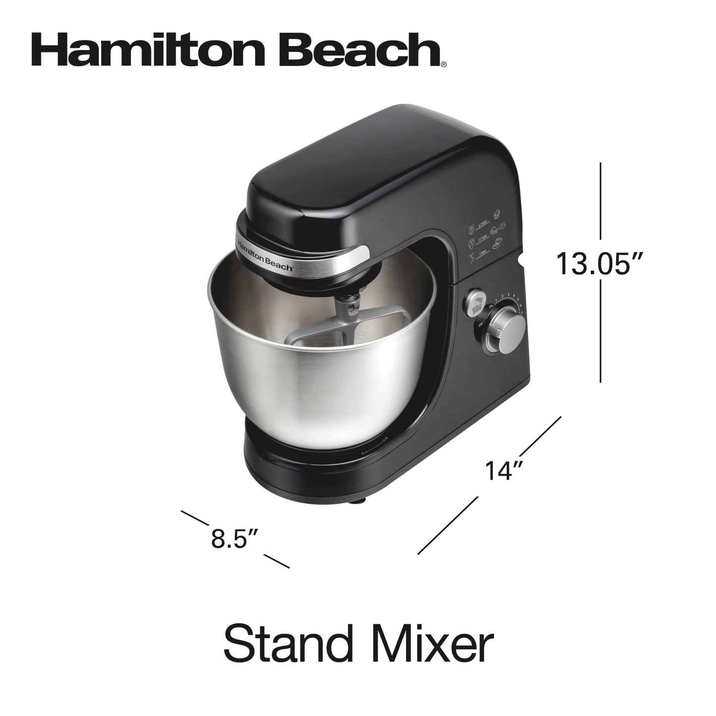 Hamilton Beach Electric Stand Mixer, 4 Quarts, Dough Hook, Flat Beater Attachments, Splash Guard 7 Speeds with Whisk, Black