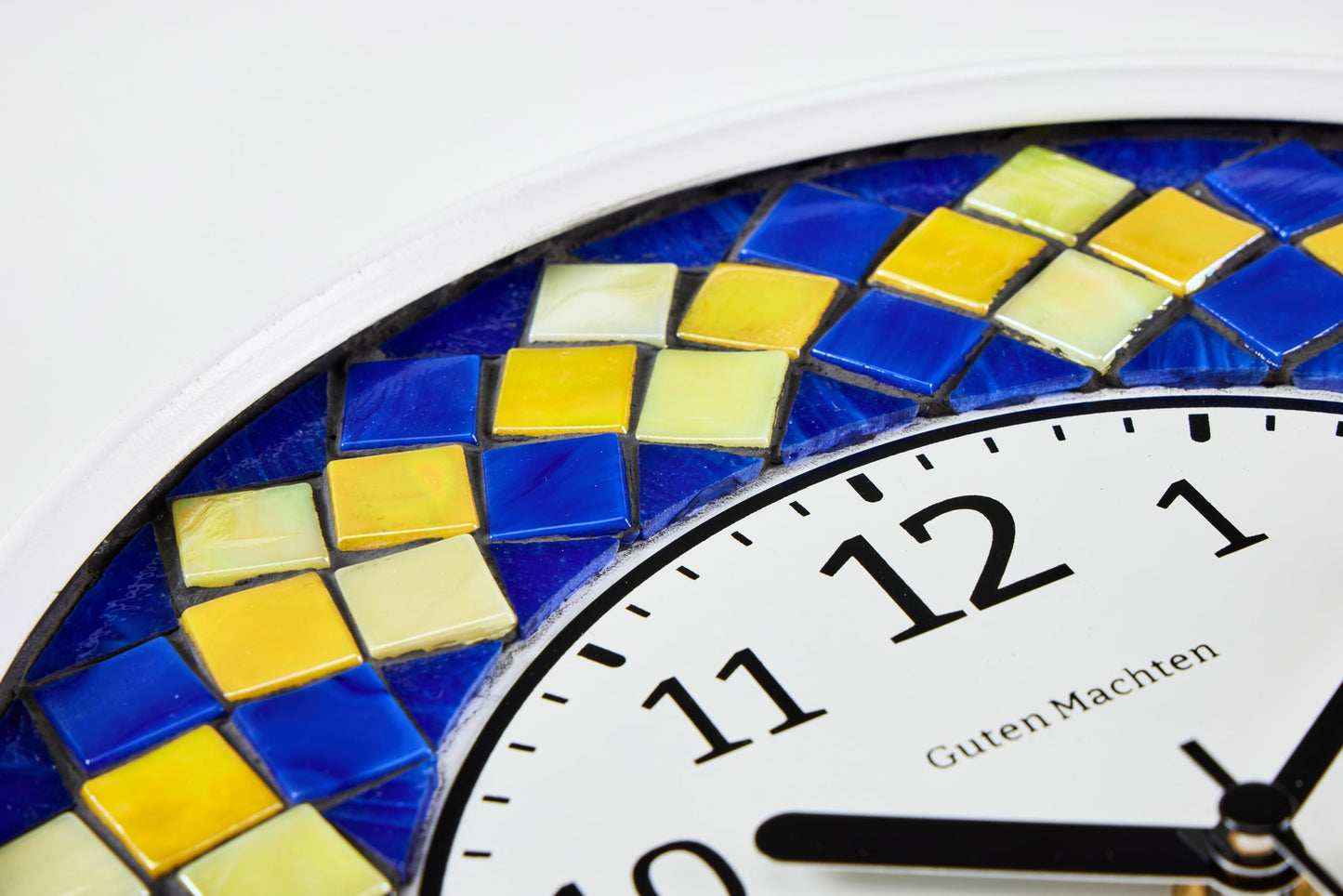 Guten Machten 10'' Mosaic Small Wall Clock Glass Silent Non-Ticking Analog Living Room Decor Office Unique Pattern Square Yellow Blue CLK002