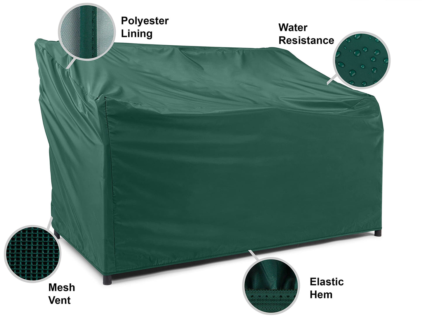 Covermates Outdoor Patio Bench Cover - Light Weight Material, Weather Resistant, Elastic Hem, Seating and Chair Covers, 62W x 32D x 34H, Green